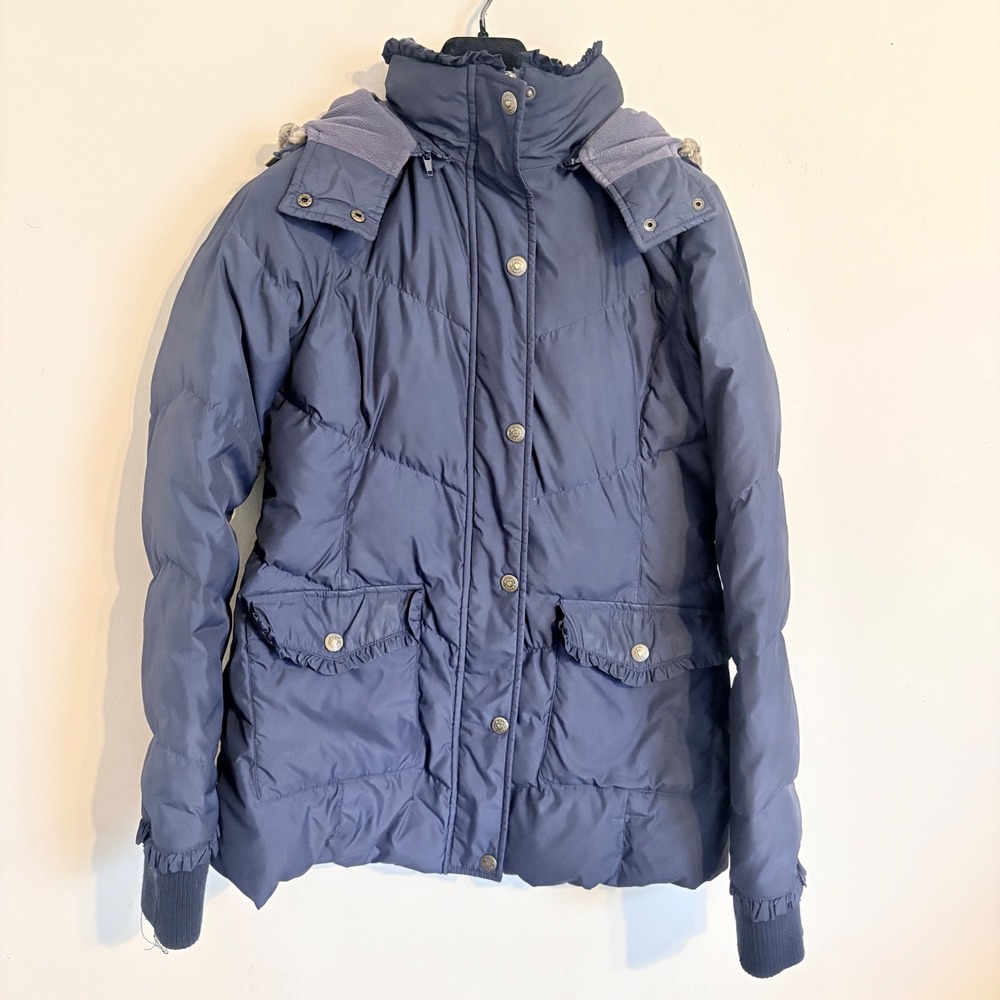 Betsey Johnson Puffer Jacket Blue Faux Fur Trim Hood Down Fill Small - Picture 4 of 16